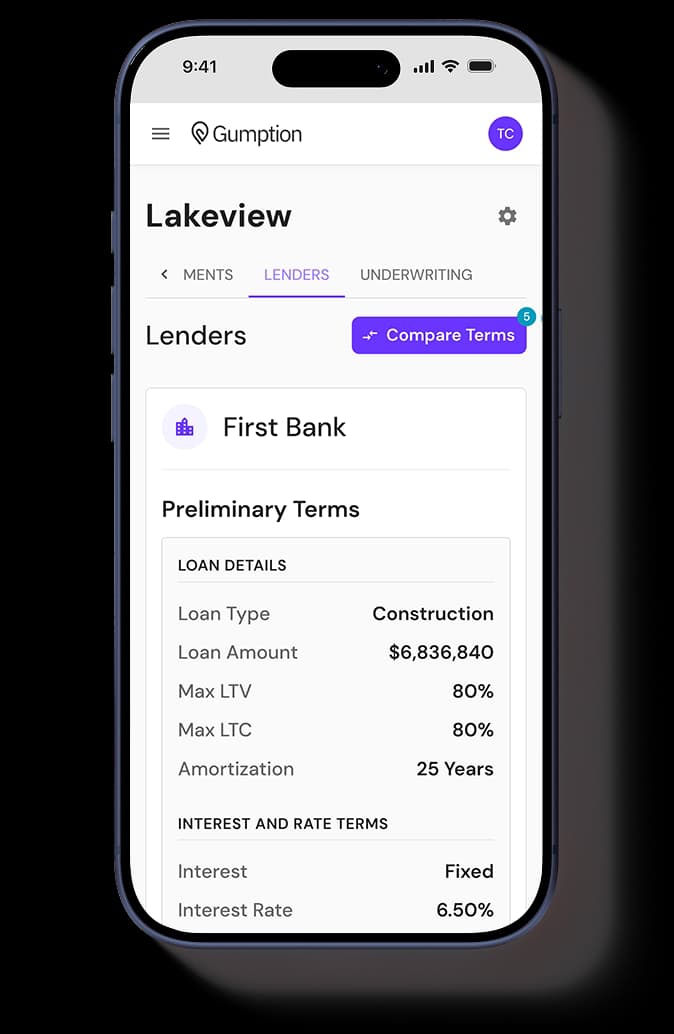 Gumption app showing competitive loan terms