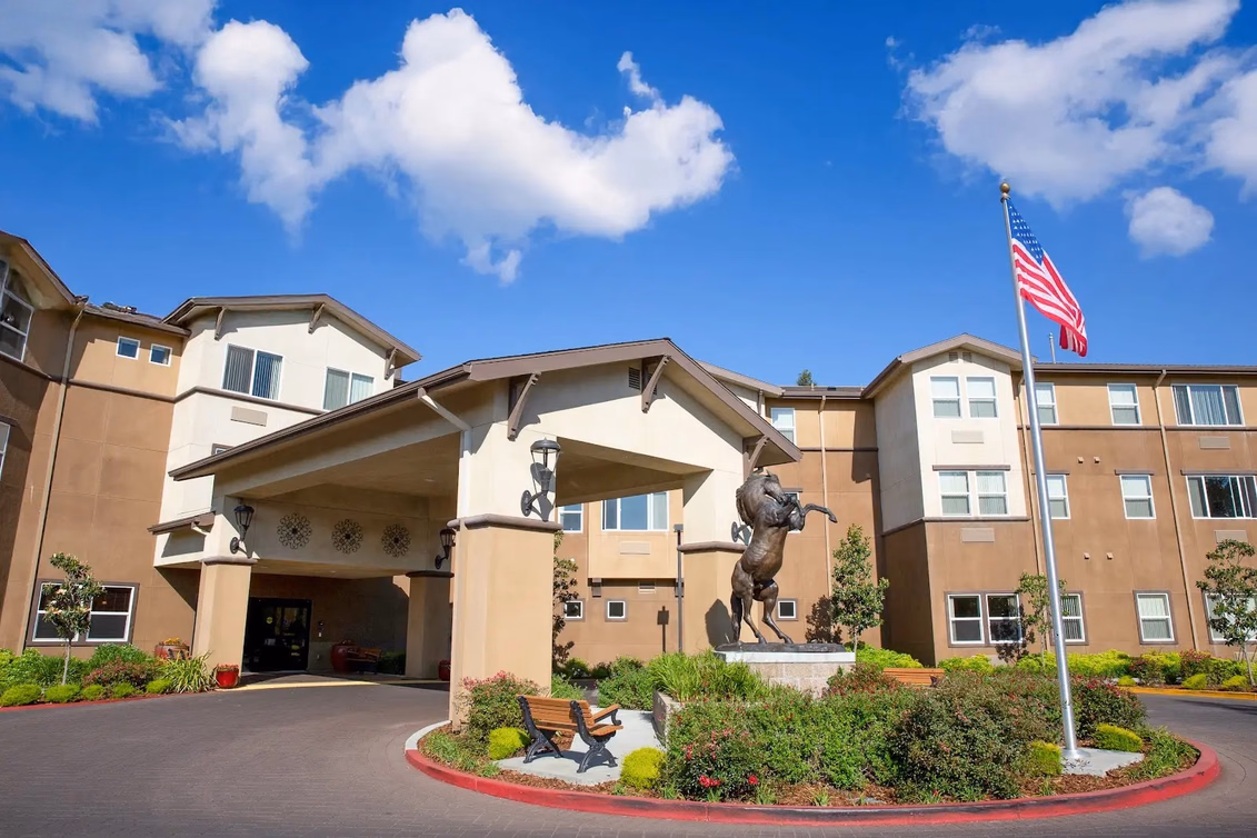 Exterior entrance of an assisted living and memory care facility in Dixon, CA