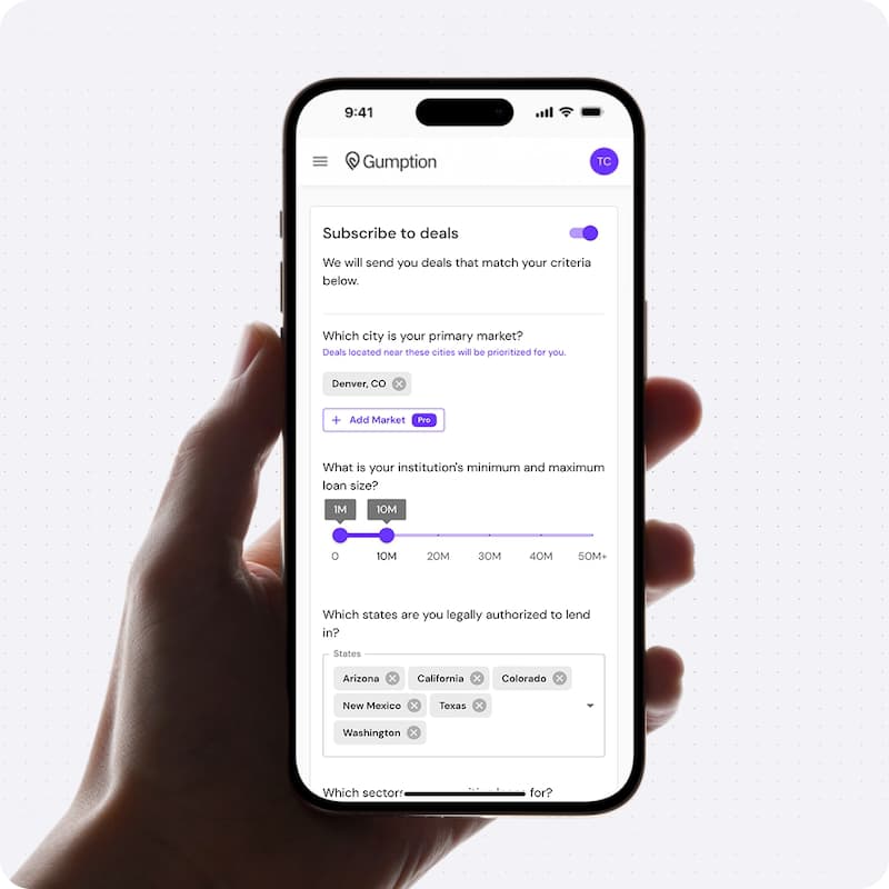 Subscribe to deals matching your lending criteria