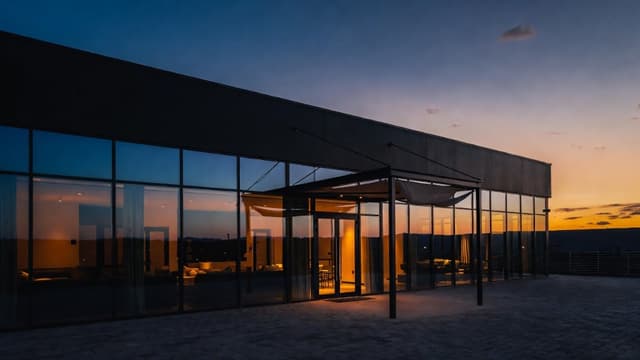 Modern commercial property at dusk