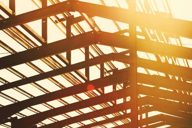 Steel building framework under construction