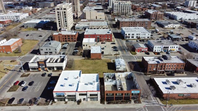 Aerial view of commercial real estate district
