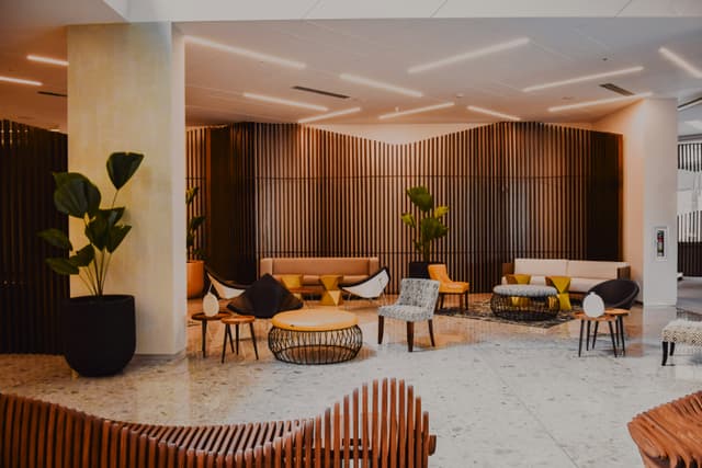 Modern commercial building lobby